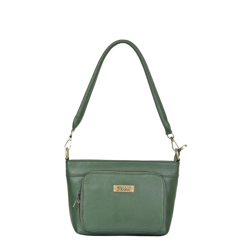 Olive Green Leather Shoulder Tote Bag for Women –Hobo Handbag Satchel Purse